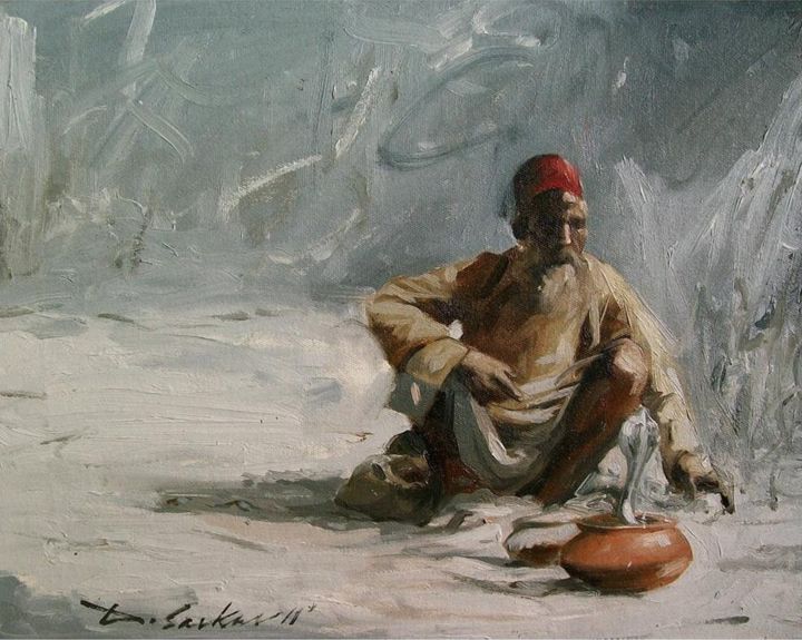 Pintura intitulada "Snake Charmer - 2" por Debabrata Sarkar, Obras de arte originais