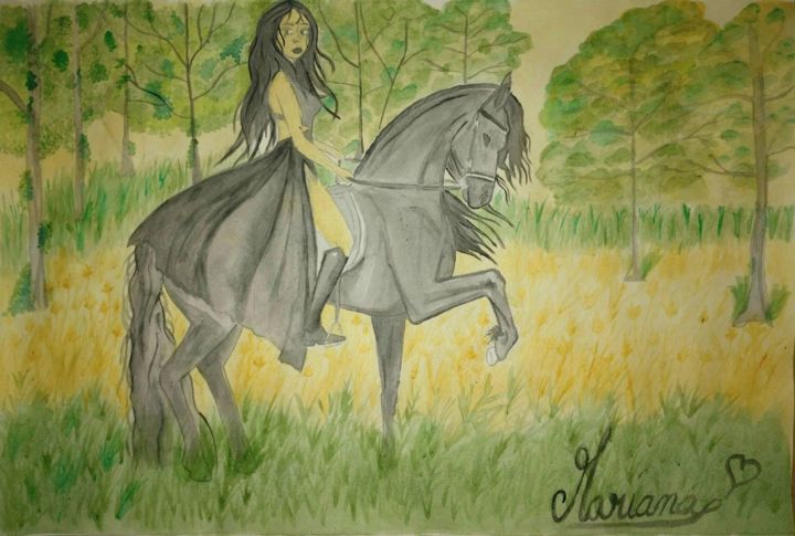 Schilderij getiteld "Black Horse" door Créateur, Origineel Kunstwerk, Acryl