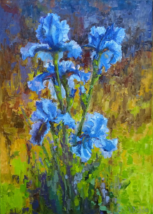 Peinture intitulée "Iris,Blue Messenger" par Viktoria Debda, Œuvre d'art originale, Huile