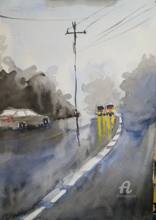 绘画 标题为“The Road” 由Debjyoti Chakraborty, 原创艺术品, 水彩