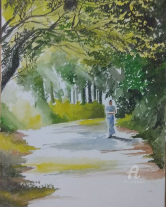 Картина под названием "Walking Alone" - Debjyoti Chakraborty, Подлинное произведение искусства