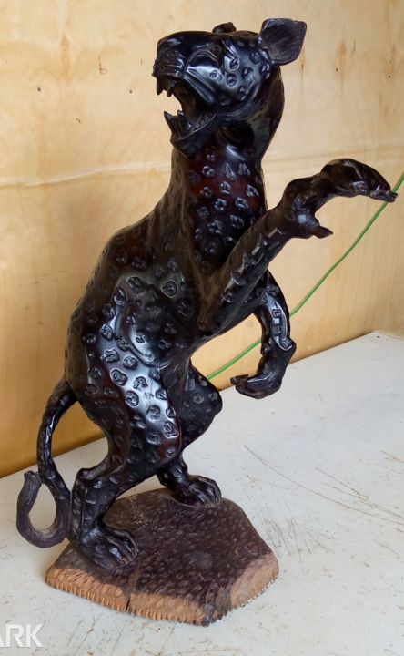 Sculpture titled "Ebony cheetah Acrob…" by Obed Omwange, Original Artwork, Wood