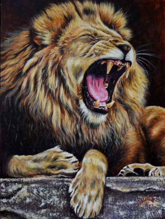 Painting titled "The Roar" by Debojyoti Boruah, Original Artwork, Acrylic