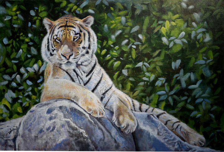 Painting titled "Rest in the Jungle" by Debojyoti Boruah, Original Artwork, Acrylic