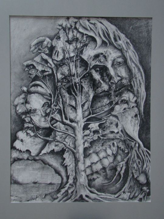 Dessin intitulée "paréidolie de betula" par De Bonsecours, Œuvre d'art originale, Fusain