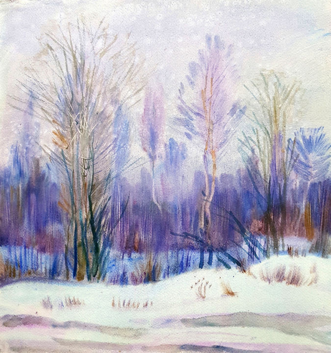 Картина под названием "Winter landscape" - Debora Esenkova, Подлинное произведение искусства, Акварель
