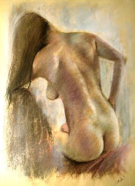 Drawing titled "Nudo pastelli" by Calidè, Original Artwork, Other