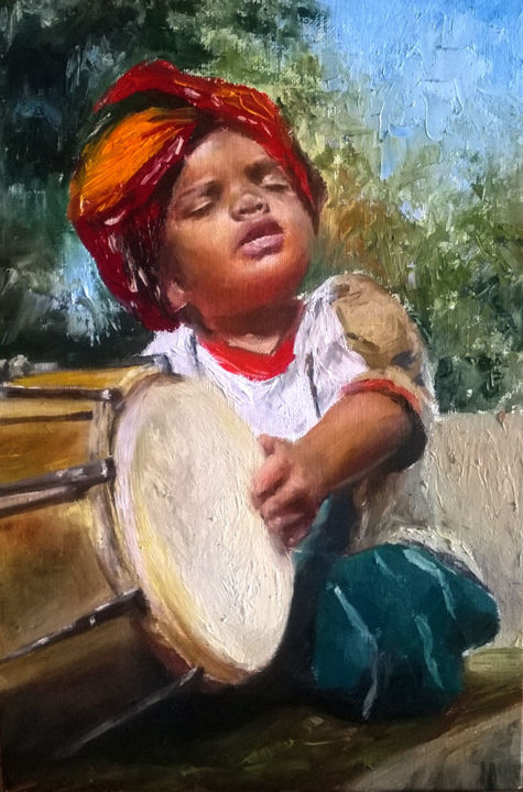 Painting titled "Little Indian" by Calidè, Original Artwork