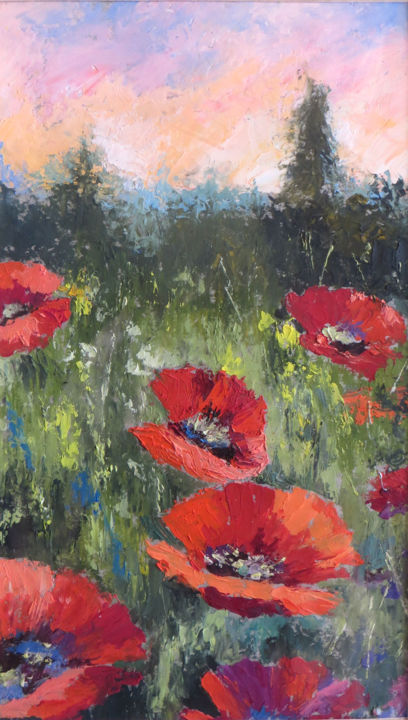 Painting titled "Landscape Poppies" by Calidè, Original Artwork