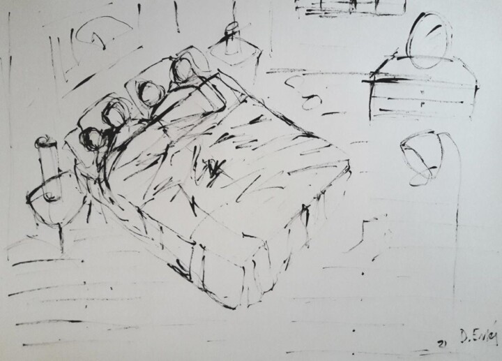 Dessin intitulée "La siesta" par Deborah Esses, Œuvre d'art originale, Acrylique