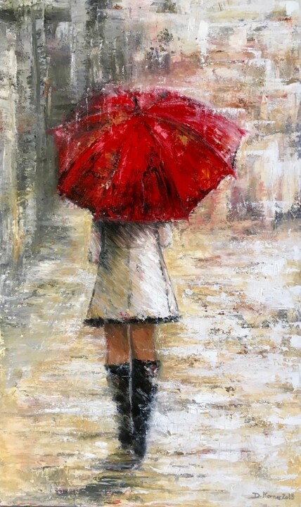 Painting titled "Femme au parapluie…" by Deborah Kerner, Original Artwork, Oil