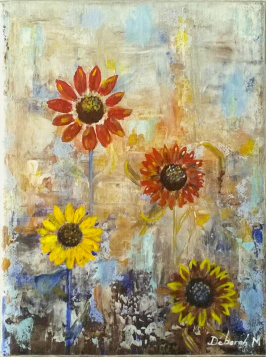 Painting titled "Tournesols bleus" by Déborah Michel, Original Artwork, Acrylic