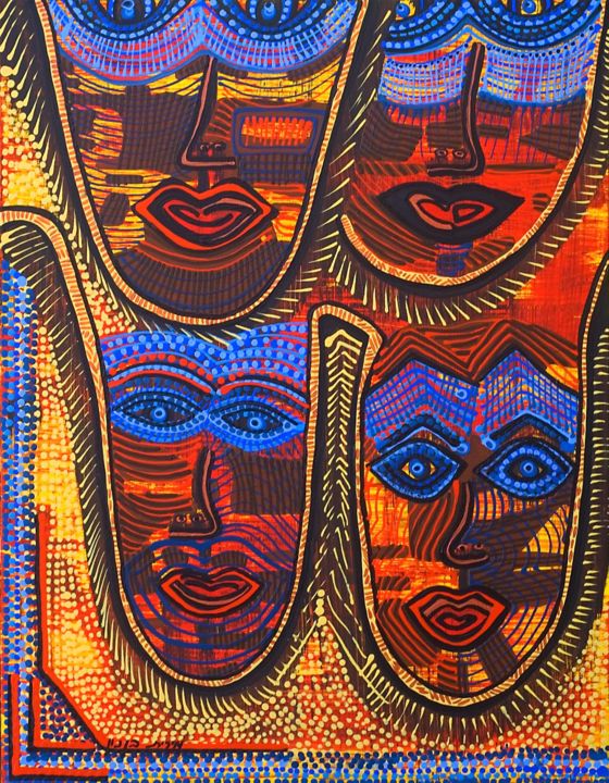 Pittura intitolato "Many faces in one,…" da Mirit Ben-Nun, Opera d'arte originale, Acrilico