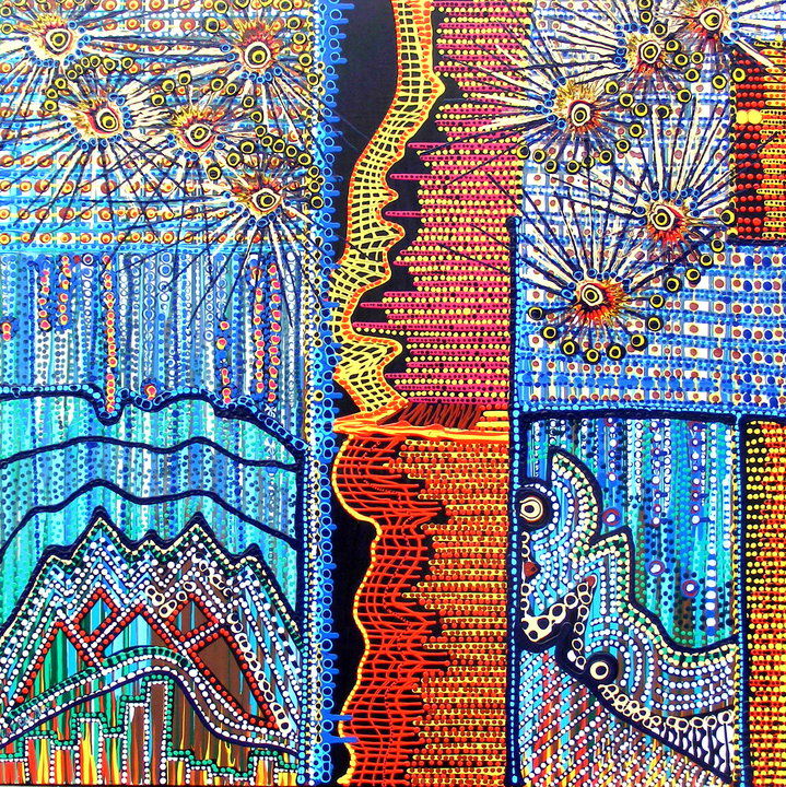 Картина под названием "Ethnic art colors I…" - Mirit Ben-Nun, Подлинное произведение искусства, Акрил