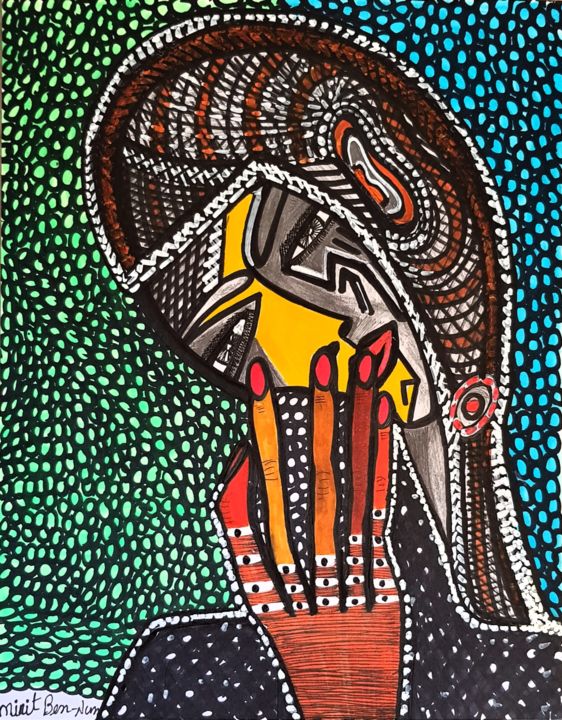 Dibujo titulada "Hamsa colorful draw…" por Mirit Ben-Nun, Obra de arte original, Rotulador