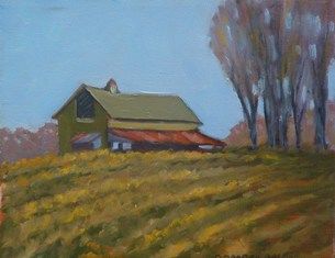 Malarstwo zatytułowany „Green Barn” autorstwa Deborah Palmer, Oryginalna praca, Olej