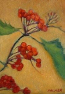 Painting titled "Red Berries" by Deborah Palmer, Original Artwork, Oil