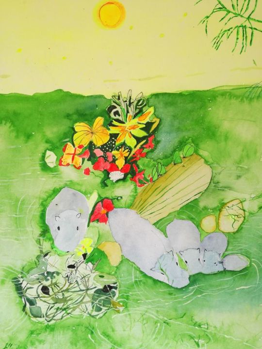 Painting titled "hippos" by Rebecca De Figueiredo, Original Artwork