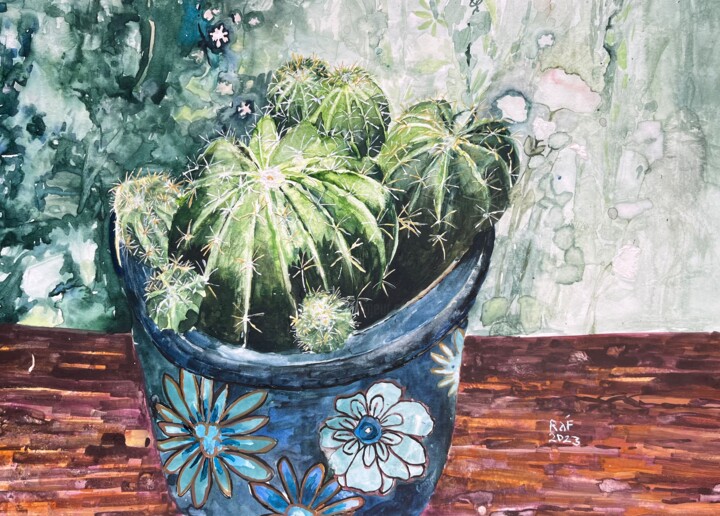 Peinture intitulée "My prickly pot plant" par Rebecca De Figueiredo, Œuvre d'art originale, Aquarelle