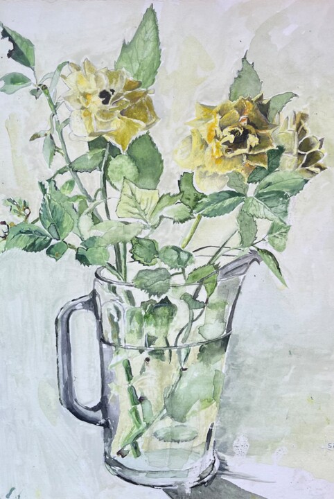 Peinture intitulée "Wilting yellow roses" par Rebecca De Figueiredo, Œuvre d'art originale, Aquarelle