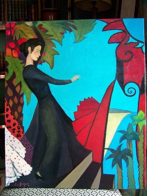 Peinture intitulée "Flamenco" par Patricia De Boysson, Œuvre d'art originale, Huile Monté sur Carton
