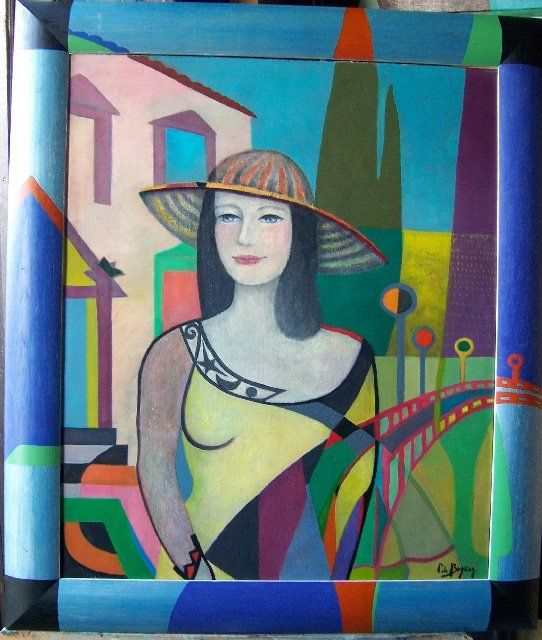 Peinture intitulée "Femme au chapeau" par Patricia De Boysson, Œuvre d'art originale, Huile Monté sur Châssis en bois
