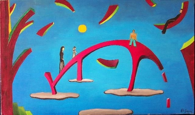 Картина под названием "Le pont" - Patricia De Boysson, Подлинное произведение искусства, Масло Установлен на Деревянная рама…
