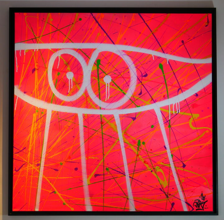 Painting titled "Pink Monster" by Debry Vmd Tso (MONSTER), Original Artwork, Spray paint Mounted on Wood Stretcher frame
