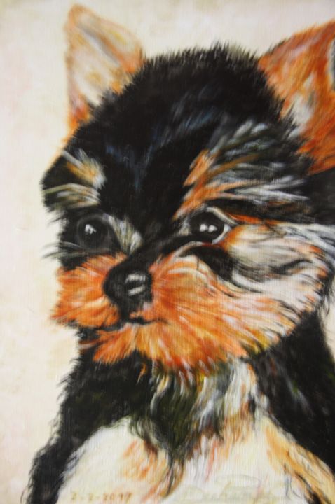 绘画 标题为“Yorkshire -pup” 由Edmond Dechamps, 原创艺术品, 丙烯
