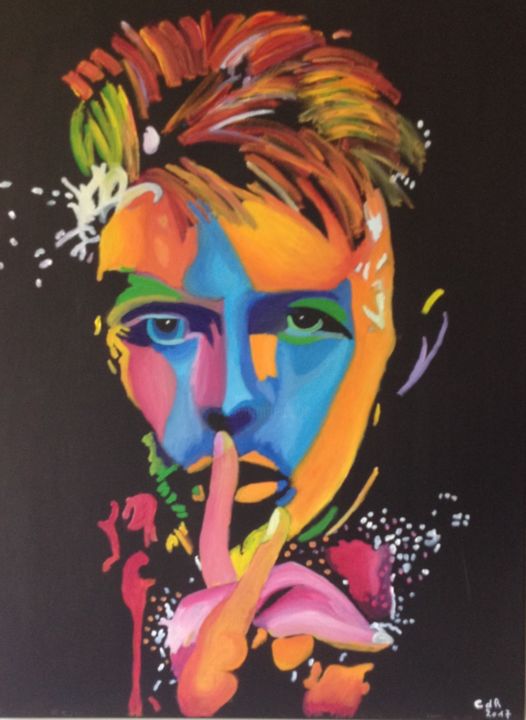 Peinture intitulée "Just D. Bowie  !" par Carlos, Œuvre d'art originale, Huile