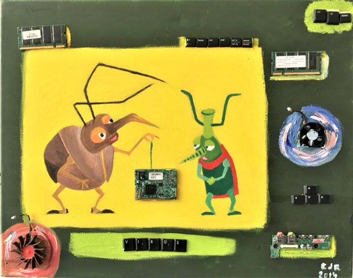 Malarstwo zatytułowany „Computervirussen in…” autorstwa Carlos, Oryginalna praca, Olej