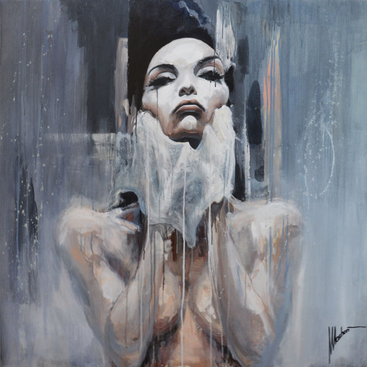 Painting titled "WHITE CLOTH" by Tomasz Machoń, Original Art, Acrylic