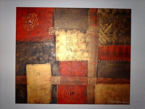 Painting titled "rouge et or" by Catherine Lannes, Original Artwork