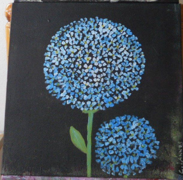 Peinture intitulée "hortensias bleu" par Catherine Lannes, Œuvre d'art originale
