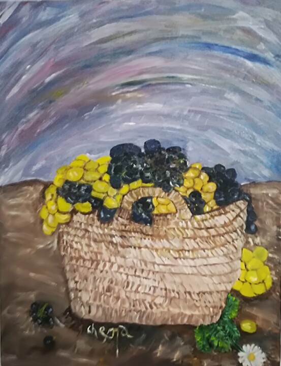 Peinture intitulée "esporton con uvas.j…" par Decocina, Œuvre d'art originale, Huile