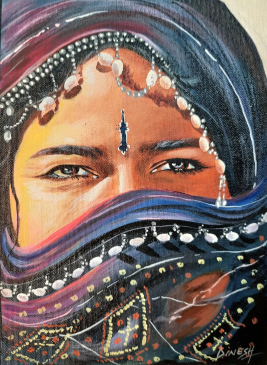 Painting titled "Indian Rajasthani g…" by Decora Art Manish Vaishnav, Original Artwork, Acrylic