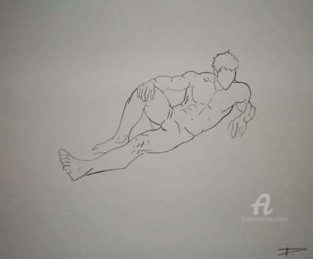 Dessin intitulée "nu masculin" par Ded, Œuvre d'art originale, Encre