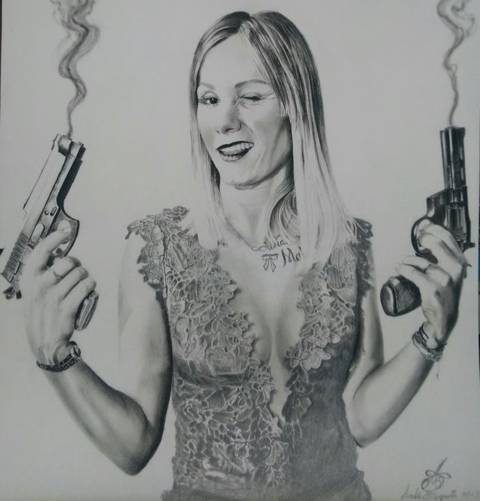 Desenho intitulada "Gangsta boom boom" por André Tognotti, Obras de arte originais, Carvão