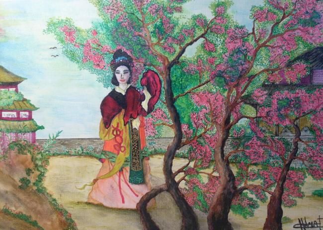 Peinture intitulée "geisha dans son jar…" par Dedecho, Œuvre d'art originale