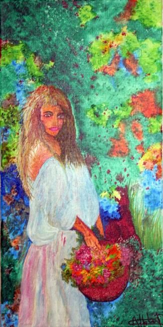Peinture intitulée "la dame aux fleurs" par Dedecho, Œuvre d'art originale