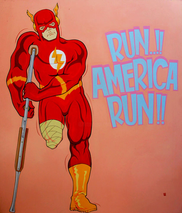 Painting titled "Run! America Run.jpg" by Dedi Sutjahjadi, Original Artwork, Acrylic