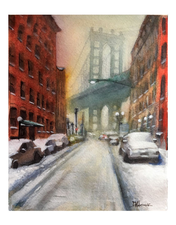 Painting titled "washington-street-n…" by D.H.Louis, Original Artwork, Gouache