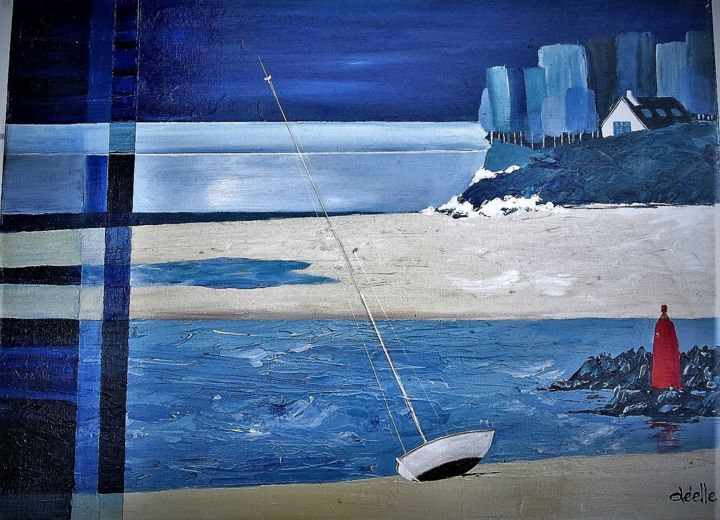 Peinture intitulée "bateau échoué" par Denise Lecocq, Œuvre d'art originale, Acrylique