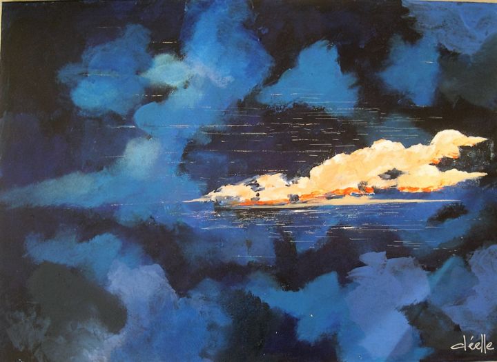 Peinture intitulée "l-aube-sur-la-mer.j…" par Denise Lecocq, Œuvre d'art originale, Acrylique