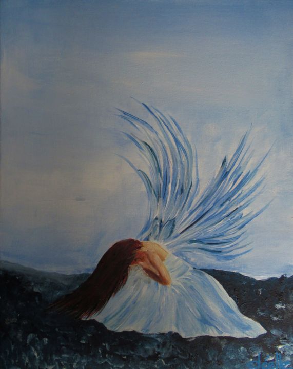 Painting titled "mon-ange-bleu.jpg" by Denise Lecocq, Original Artwork, Acrylic