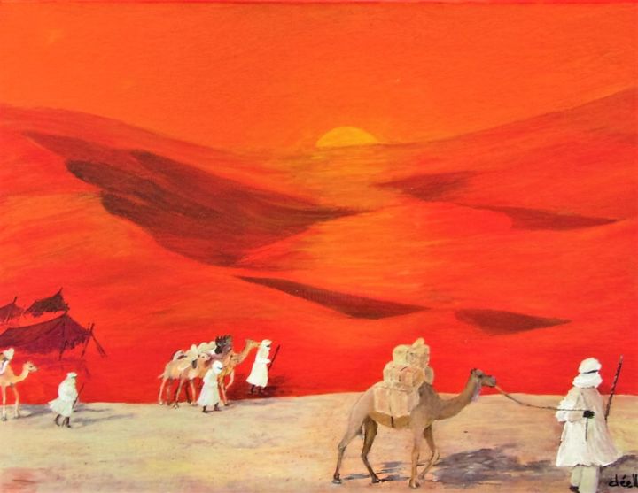 Peinture intitulée "depart-caravane.jpg" par Denise Lecocq, Œuvre d'art originale, Acrylique