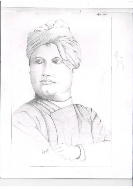 Dessin intitulée "vivekananda portrait" par Deepak Bandekar, Œuvre d'art originale