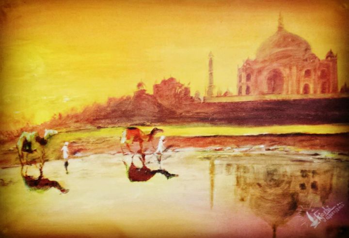 Schilderij getiteld "Taj mahal" door Deepan Sahni, Origineel Kunstwerk, Acryl