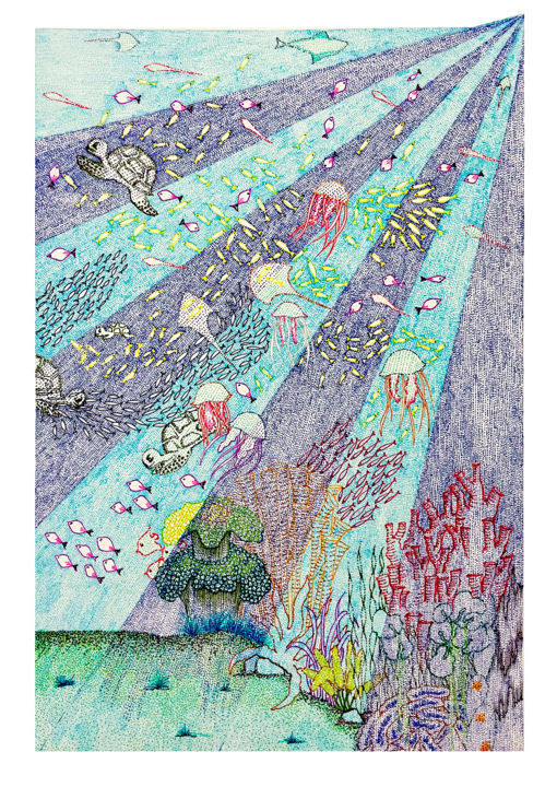 图画 标题为“Underwater flora an…” 由Deepika Nadiminty, 原创艺术品, 中性笔