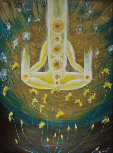 Картина под названием "Guru" - Shanti, Подлинное произведение искусства, Масло Установлен на Деревянная рама для носилок